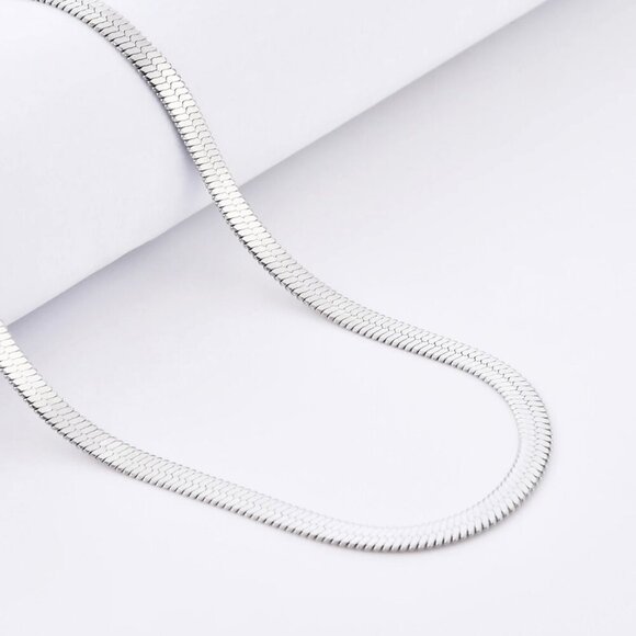 NWT Satellite Herringbone Chain Necklace S925 Sterling Silver 17” Minimalist - Picture 6 of 10